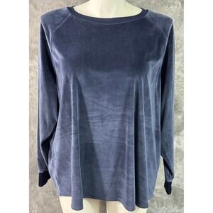Belle by Kim Gravel Blue Velour Round Neck L/S Knit Top sz 3X (15921)